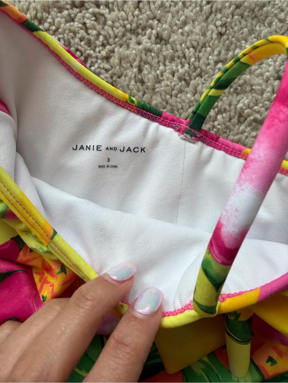 Janie and Jack One-Shoulder Ruffle Fruit Print Swimsuit - Yellow, Pink, Green - Picture 2 of 3